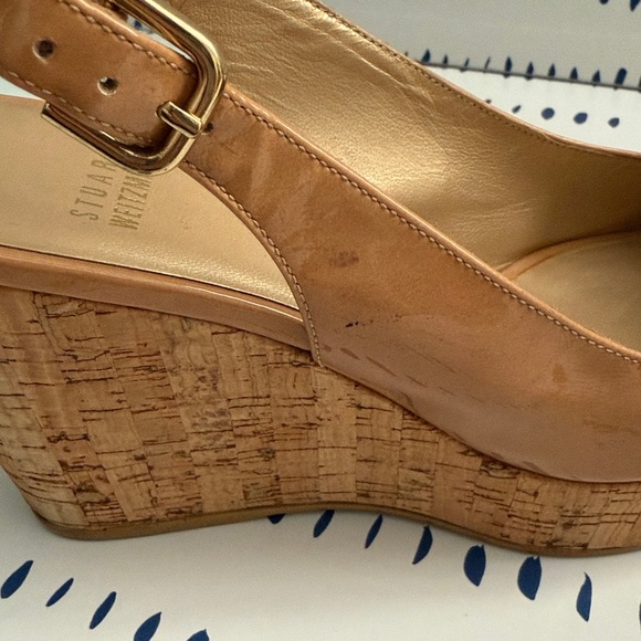 Stuart Weitzman Jean Slingback Wedge Sandals in Nude Patent Leather - Picture 9 of 11